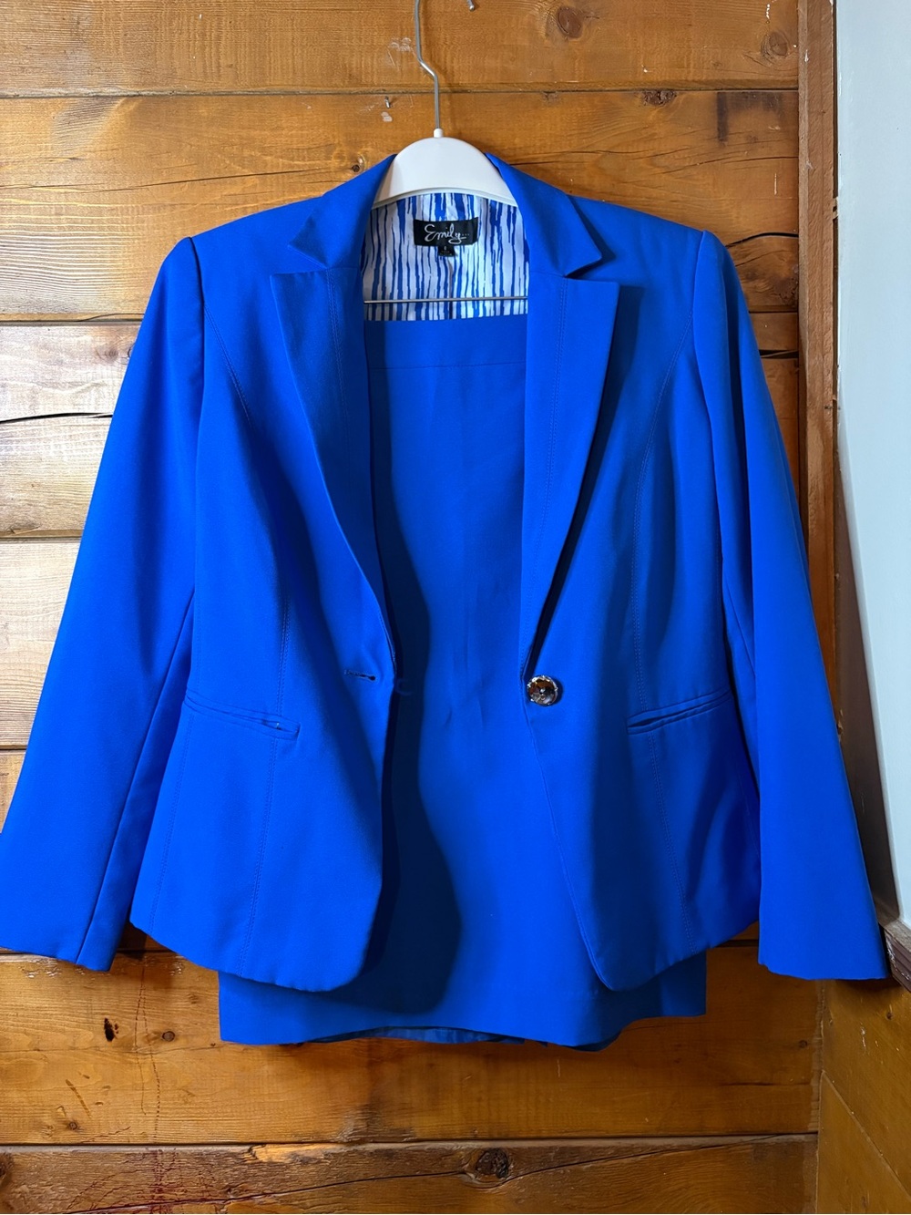 Emily Royal Blue Women's Blazer skirt set Single-Button Jacket size 6